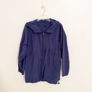 Eileen Fisher Cinch Waist Navy Blue Hooded Rain Lightweight Jacket